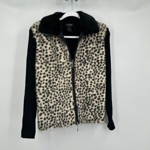 Womens Vintage Y2K Animal Print Faux Fur Cardigan Sweater Sz M Maximalist Indie